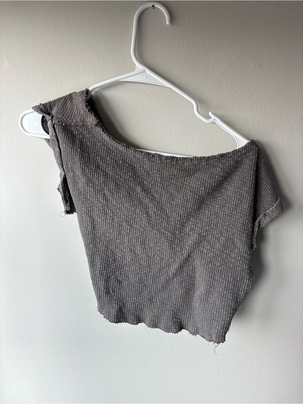 Free People One-Shoulder Ribbed Crop Top - Gray